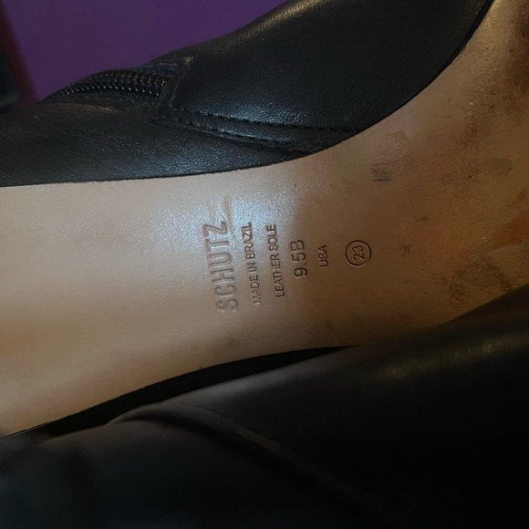 SCHUTZ Mikki Black Leather Ankle Heeled Bootie SZ 9.5 - Picture 5 of 6
